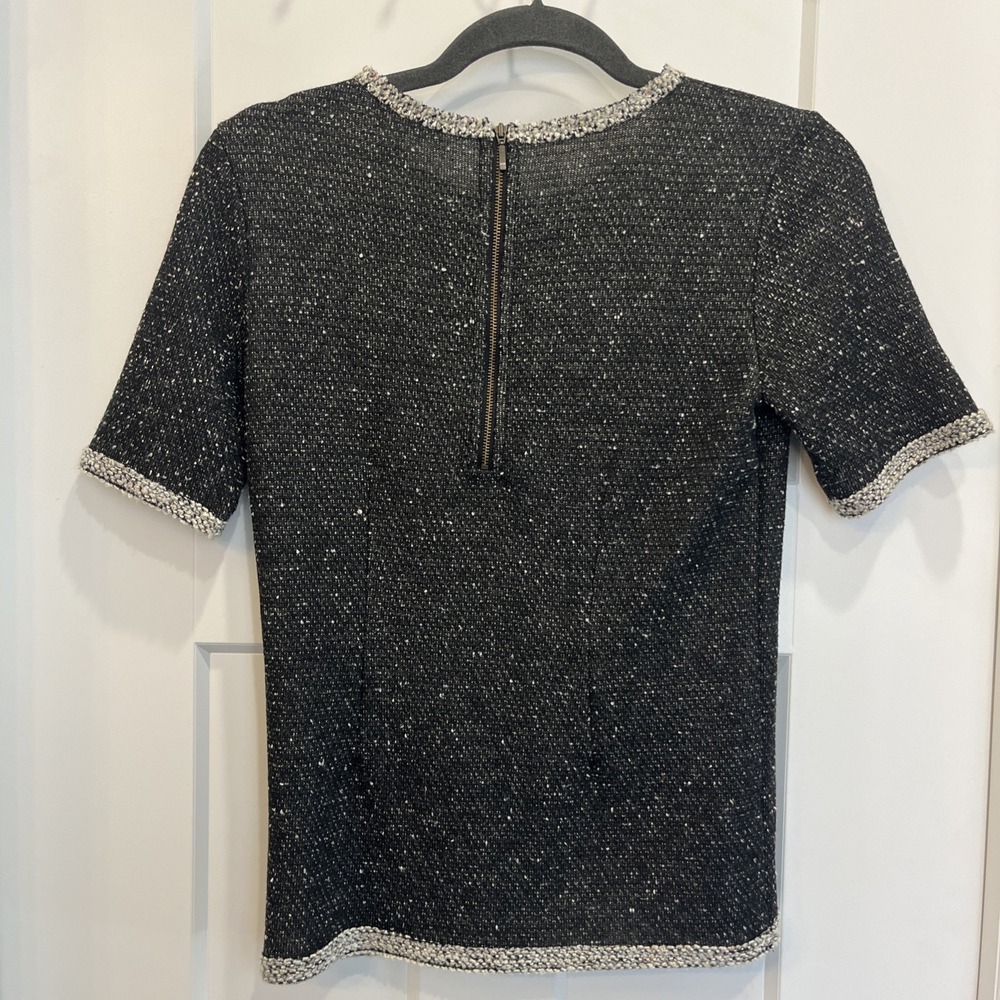 CAbi Women's Short Sleeve Knit Sweater Top Size XS Coco Shell Black White Cream - Picture 6 of 9